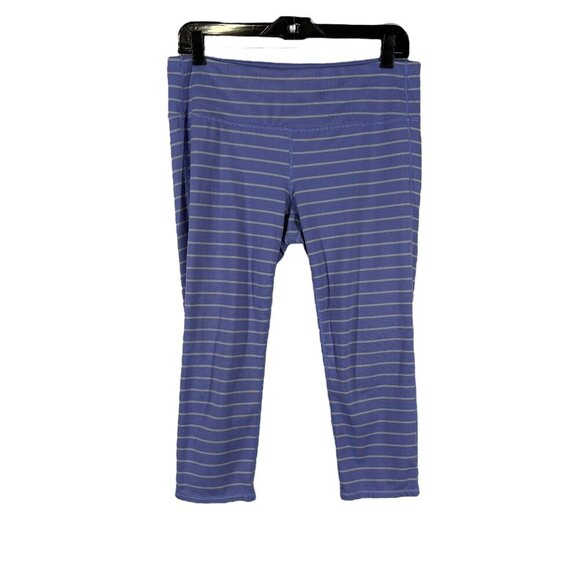 Athleta Blue & Gray Striped Capri Crop Leggings Women's Size Large - Picture 1 of 4